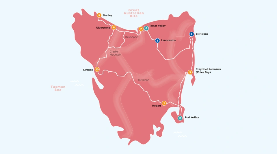 BIG4 Tassie Road trip map